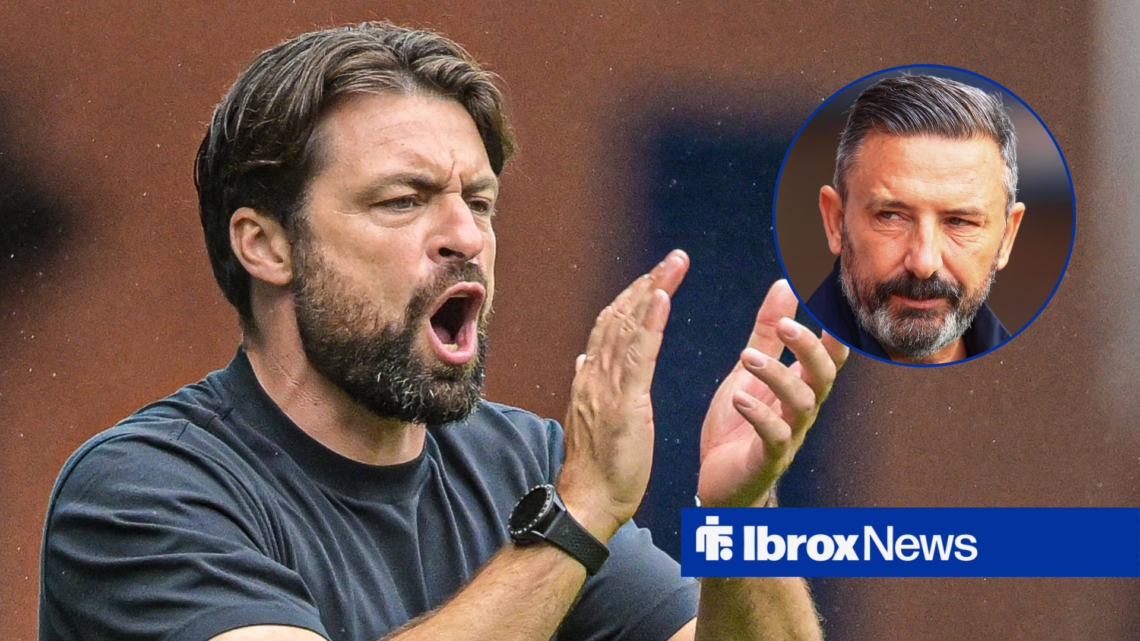 Rangers manager Russell Martin and Hearts boss Derek McInnes in circular inset