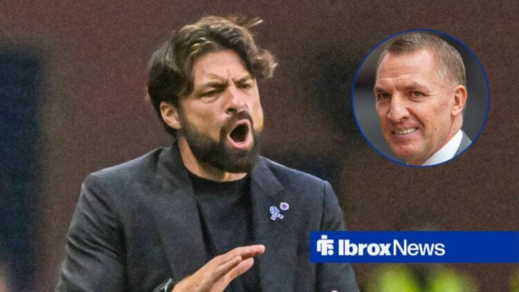 Rangers manager Russell Martin and Celtic boss Brendan Rodgers in circular inset