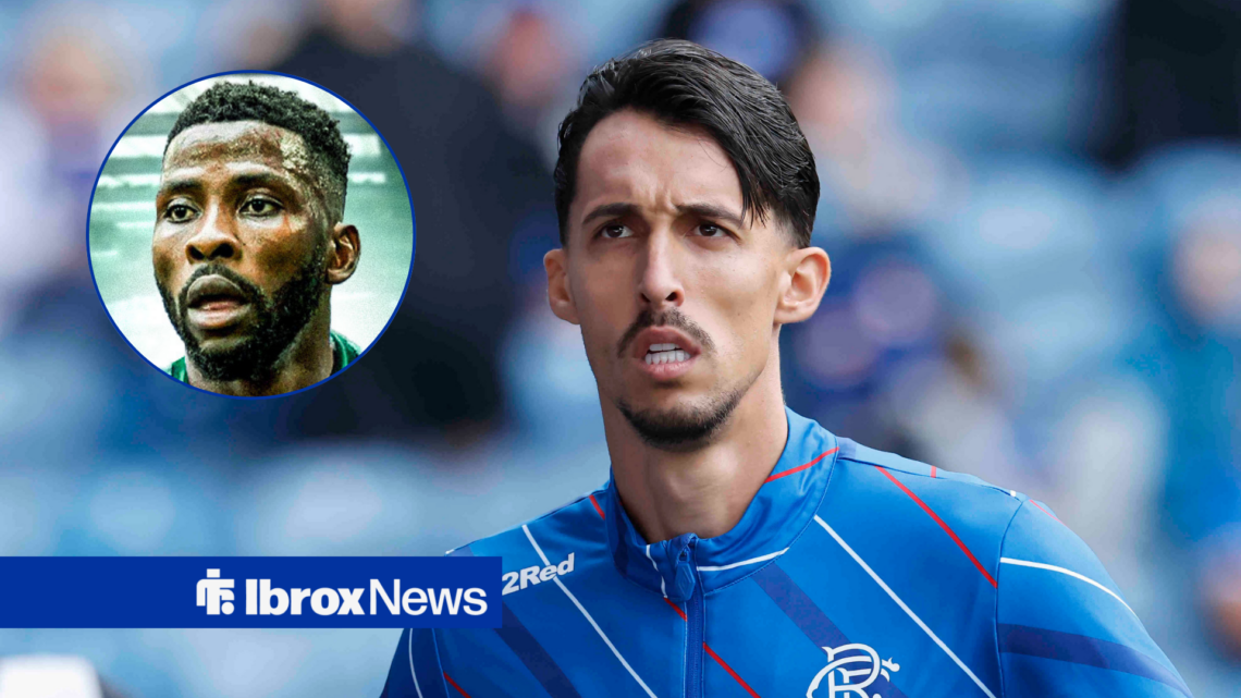 Rangers striker Bojan Miovski and Celtic forward Kelechi Iheanacho in circular inset