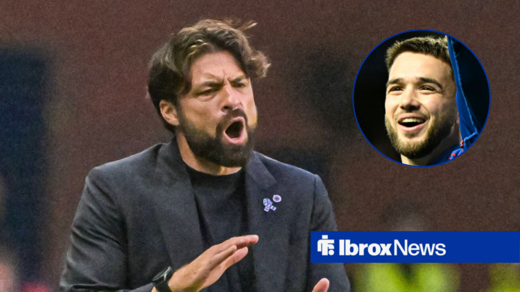 Rangers manager Russell Martin and Nicolas Raskin in circular inset
