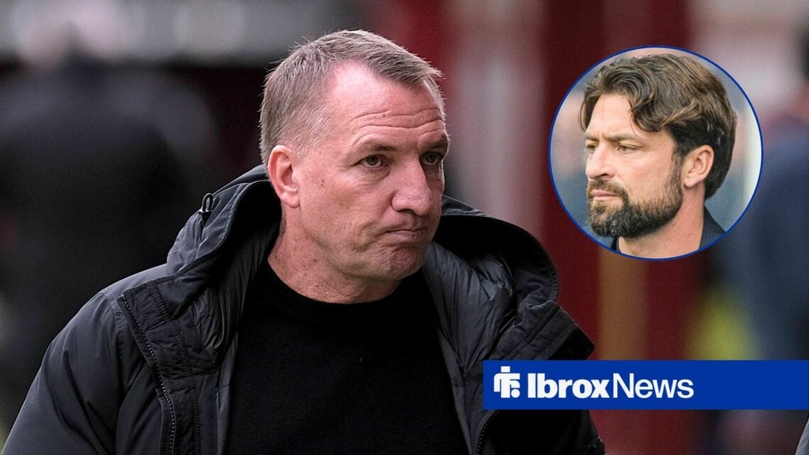 Rangers manager Russell Martin in circular inset and Celtic boss Brendan Rodgers