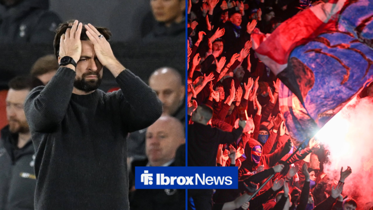Russell Martin frustrated next to Rangers fans celebrating