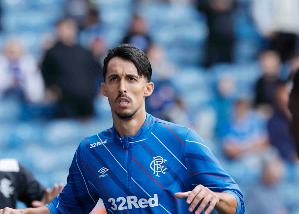 Rangers striker Bojan Miovski warming up