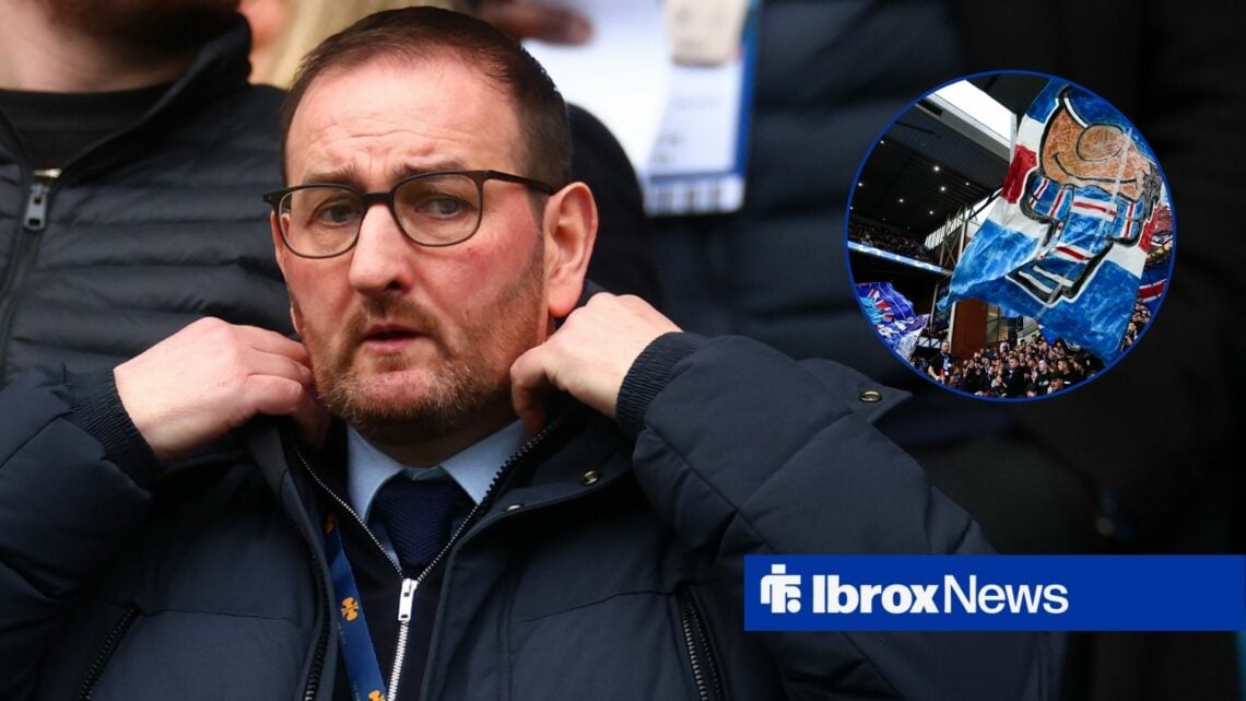 Kevin Thelwell alongside a circle inset of Rangers.