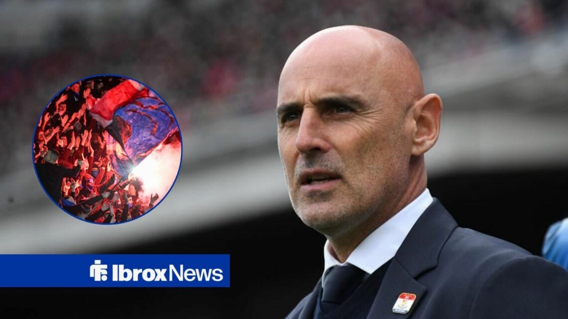 Australian manager Kevin Muscat with Rangers fans inset