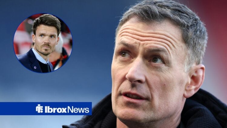 Chris Sutton looking to the left with Danny Rohl in circular inset after Rangers debut