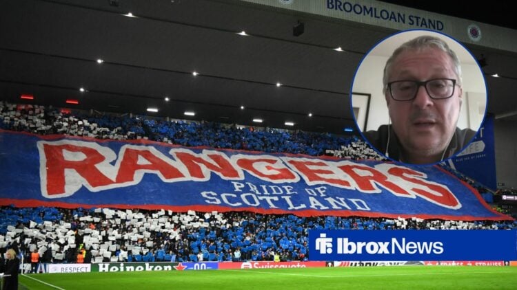 Rangers fans alongside a circle inset of Tom English.