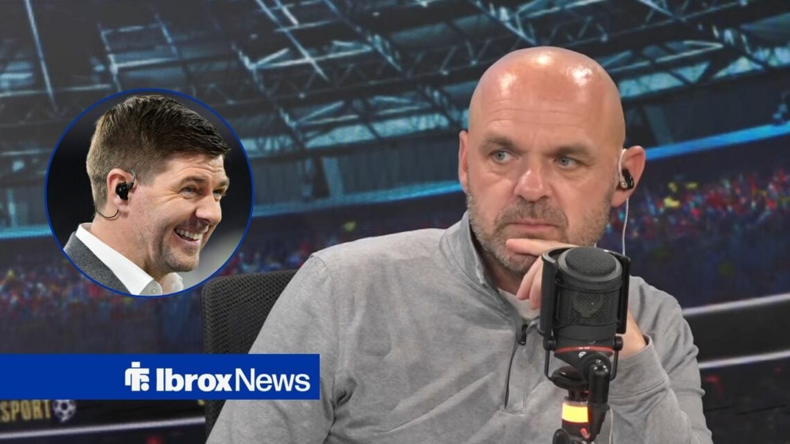 Danny Murphy talks with Rangers-linked manager Steven Gerrard laughs inset