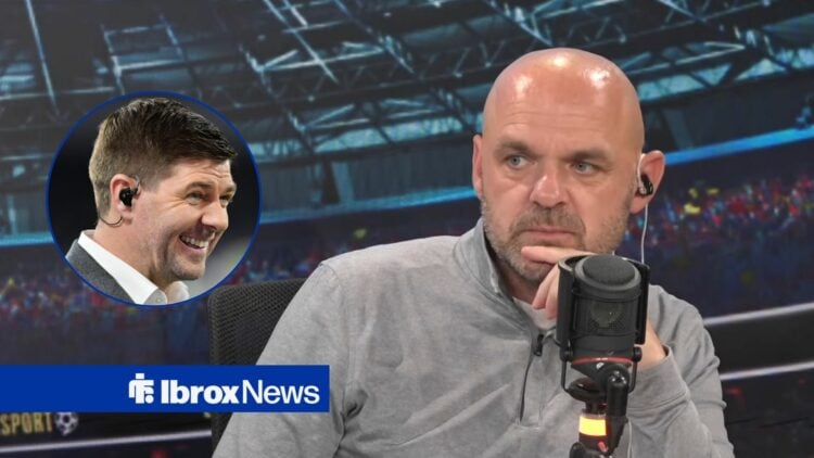 Danny Murphy talks with Rangers-linked manager Steven Gerrard laughs inset