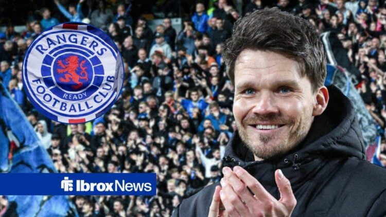 Danny Rohl alongside a circle inset of the Rangers badge.
