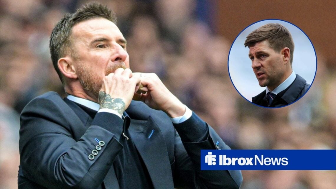 Barry Ferguson looking towards Steven Gerrard in a circle inset