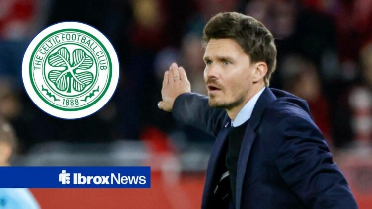 Danny Rohl looking at the Celtic badge.