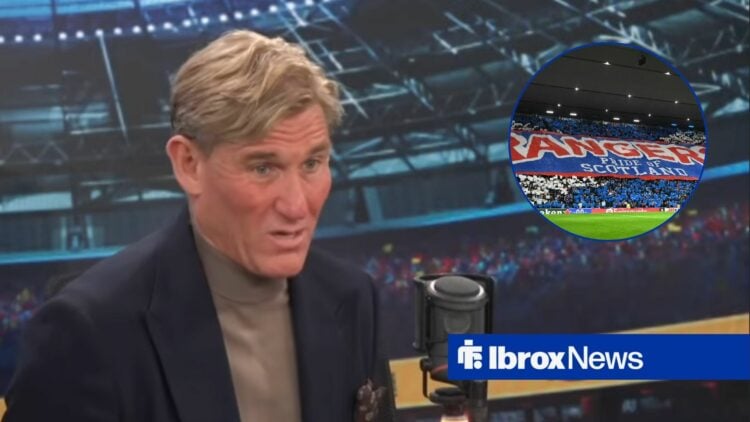Simon Jordan alongside a circle inset of Rangers fans.