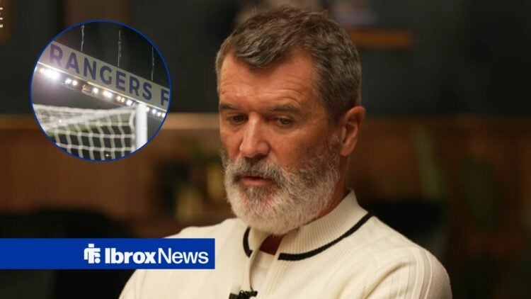 Roy Keane looking towards a circular frame of Ibrox