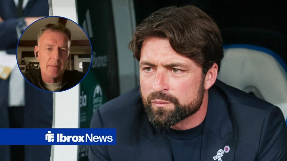 Chris Sutton speaking on the left, with Russell Martin unhappy on the right looking to the left