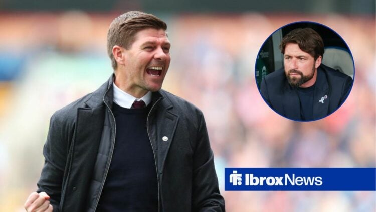 Steven Gerrard alongside a circle inset of Russell Martin.