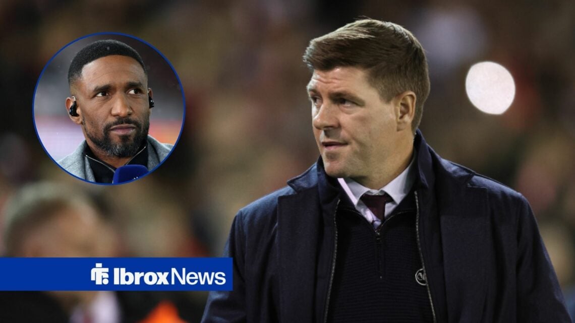 Jermaine Defoe looking concerned, as Steven Gerrard is on the right unhappy.
