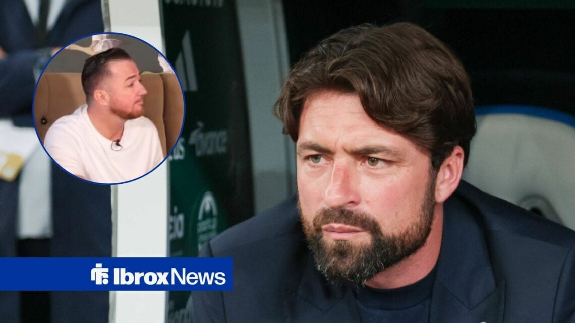 Ross McCormack on the left looking to the right with Russell Martin on the right looking to the left unhappily.