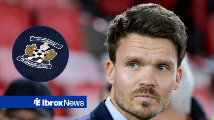 Rangers manager Danny Rohl with Kilmarnock badge inset