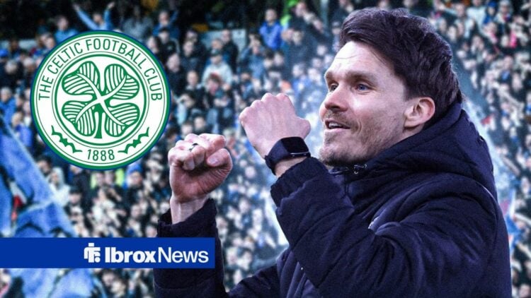 Danny Rohl alongside a circle inset of the Celtic badge.