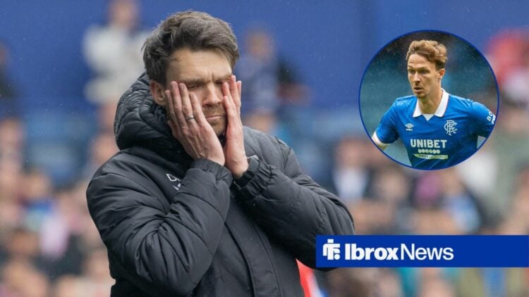 Danny Rohl with his head in his hands, with Kieran Dowell in a circular frame inset