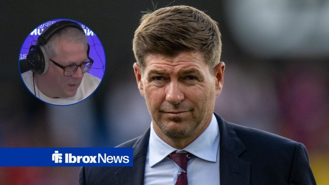 Tom English looking unhappily at Steven Gerrard.
