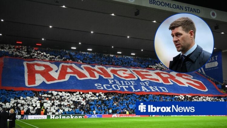 Rangers fans pictured alongside a circle inset of Steven Gerrard.