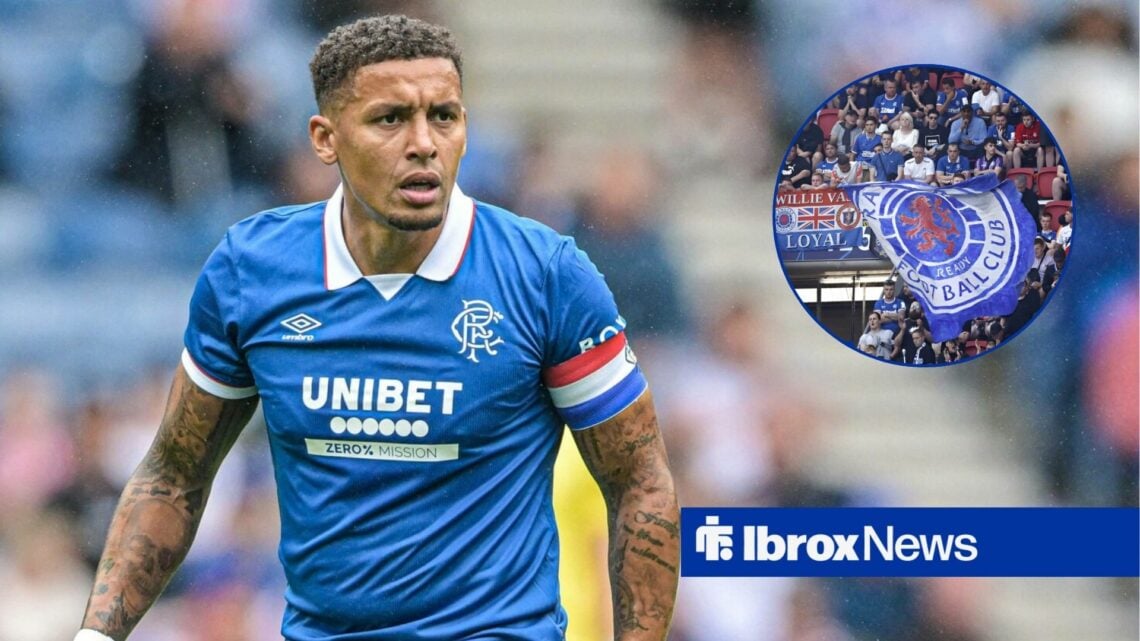James Tavernier looking at Rangers fans in circle