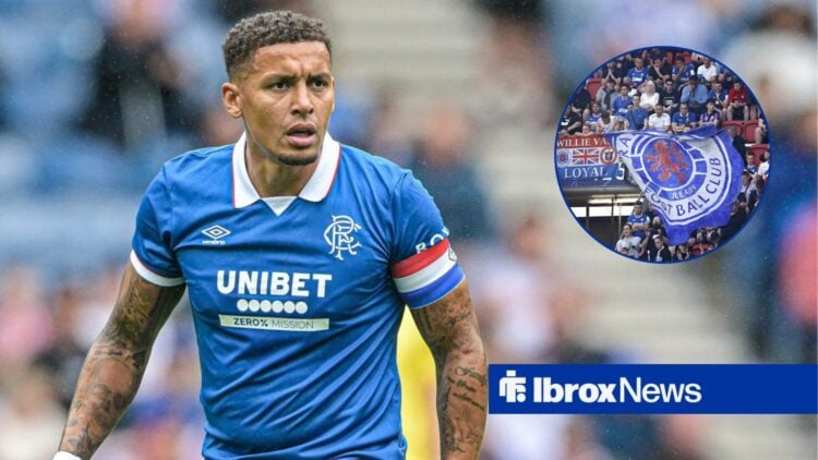 James Tavernier looking at Rangers fans in circle