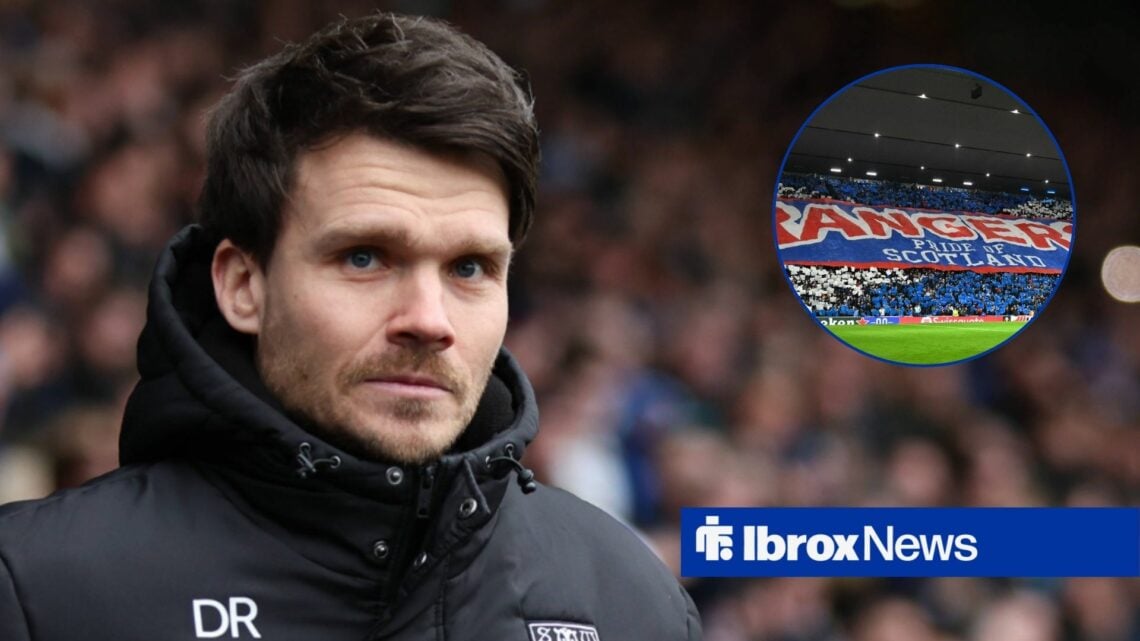 Danny Rohl looking on with Rangers fans in frame