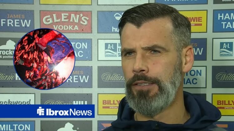 Kilmarnock manager Stuart Kettlewell with Rangers fans inset