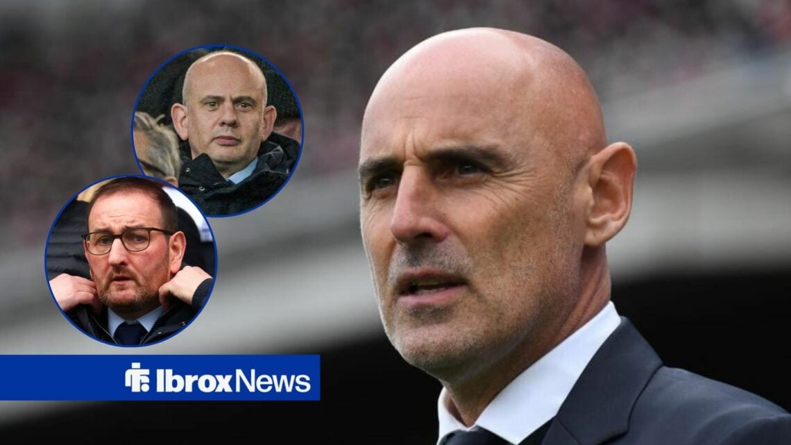 Patrick Stewart and Kevin Thelwell looking at Kevin Muscat.