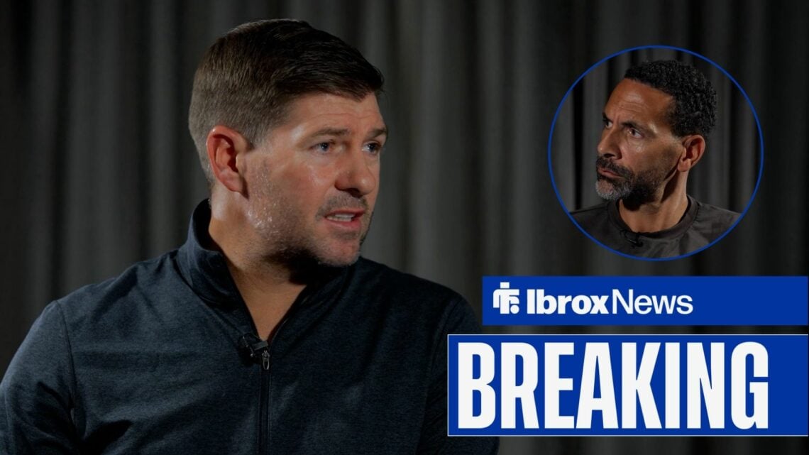 Steven Gerrard looks towards a circular frame of Rio Ferdinand