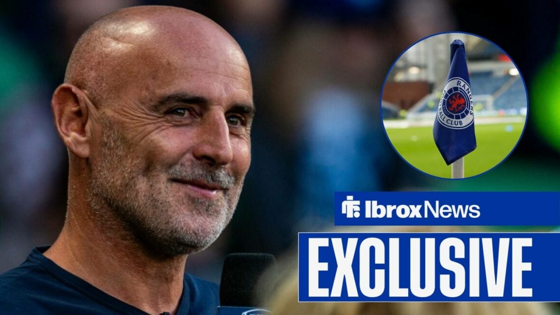 Shanghai Port manager Kevin Muscat with Rangers corner flag inset
