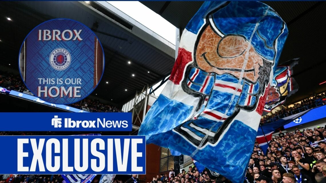 Rangers fans, with an Ibrox logo in a circular frame inset