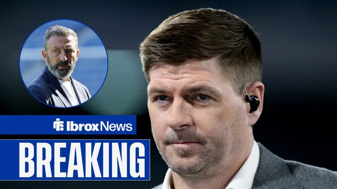 Ex-Rangers boss Steven Gerrard looking glum, Derek McInnes in inset.