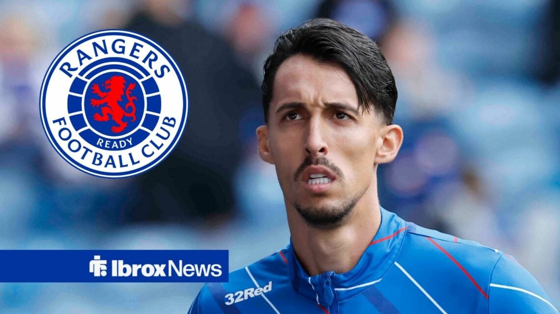 Bojan Miovski with the Rangers badge inset