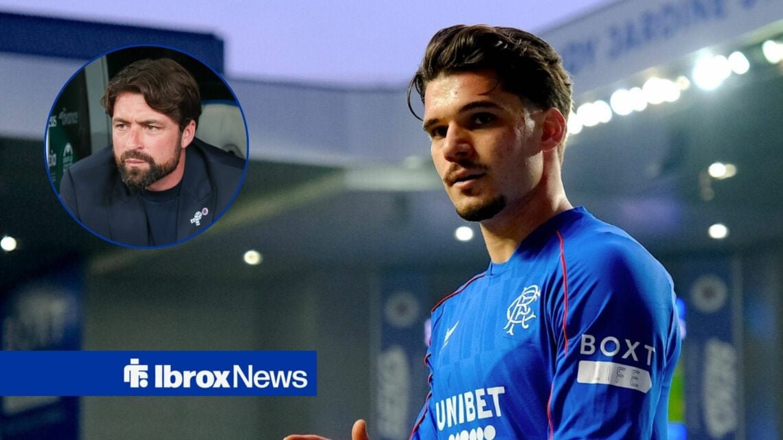 Ianis Hagi in Rangers kit with Russell Martin inset