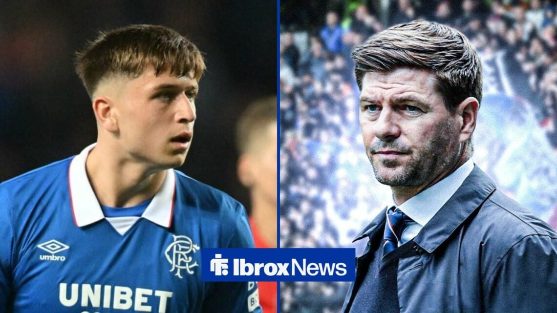 Rangers winger Mikey Moore with Steven Gerrard edit inset