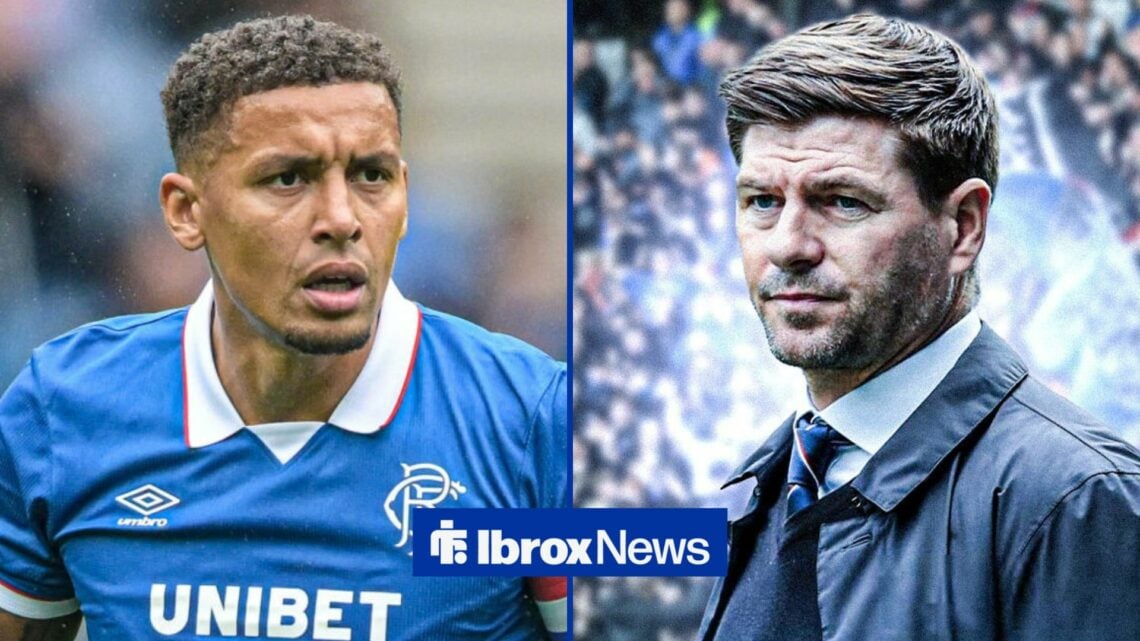 James Tavernier playing for Rangers with Steven Gerrard at Ibrox