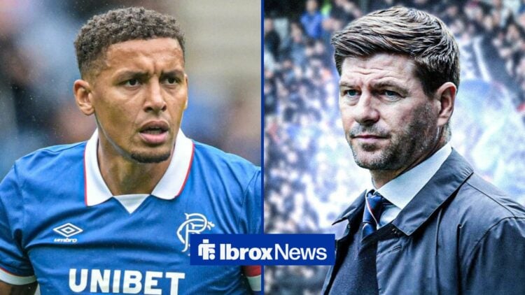 James Tavernier playing for Rangers with Steven Gerrard at Ibrox