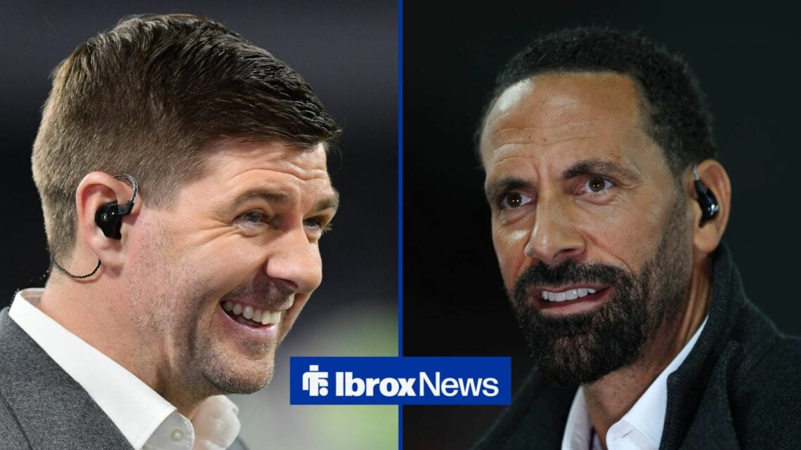 Former Premier League defender Rio Ferdinand with former Rangers manager Steven Gerrard laughing
