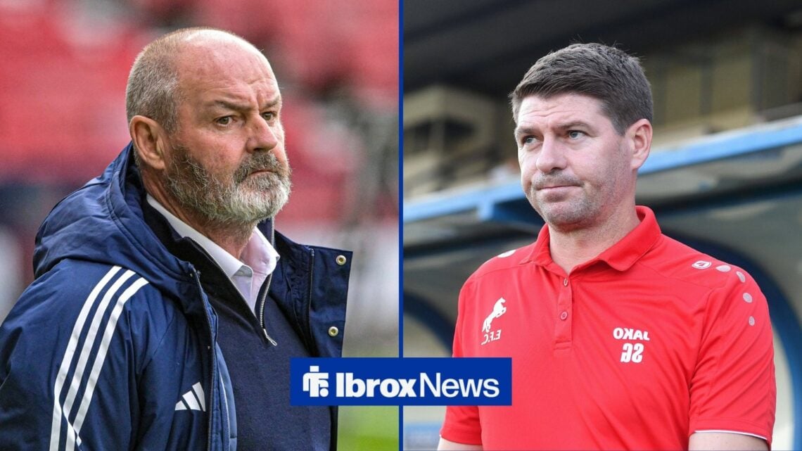 Steve Clarke on left looking towards Steven Gerrard on right