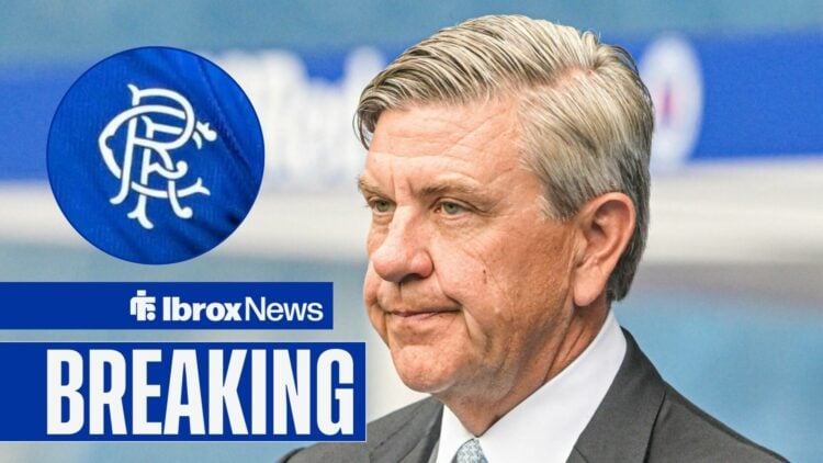 Andrew Cavenagh looking upset, Rangers badge in inset.