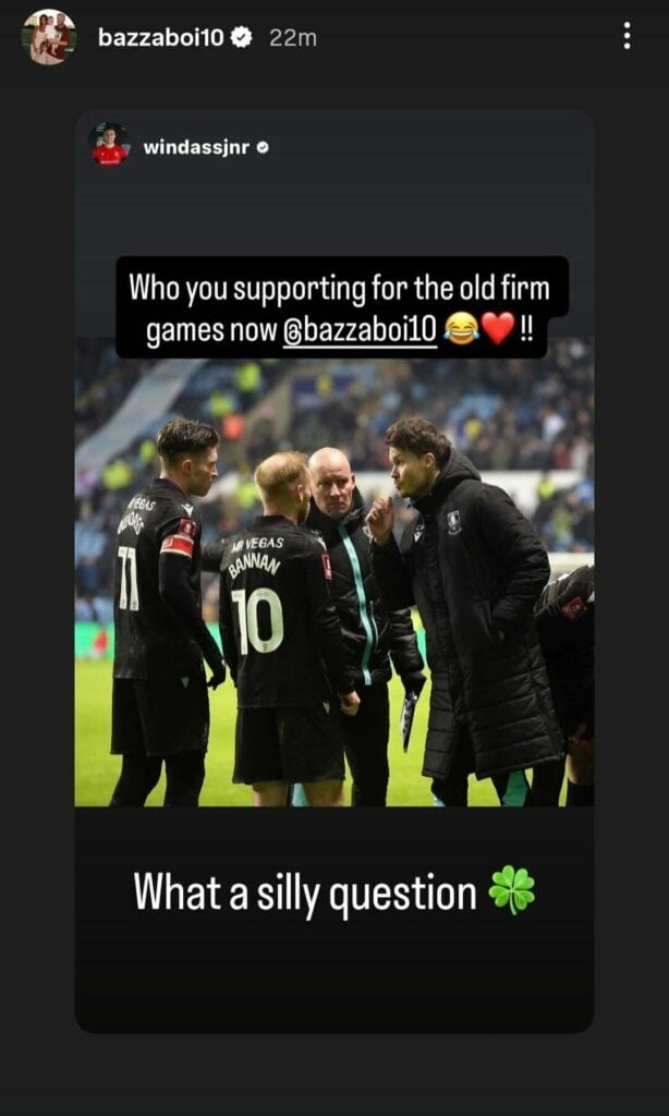 Barry Bannan and Josh Windass' interaction via Instagram stories