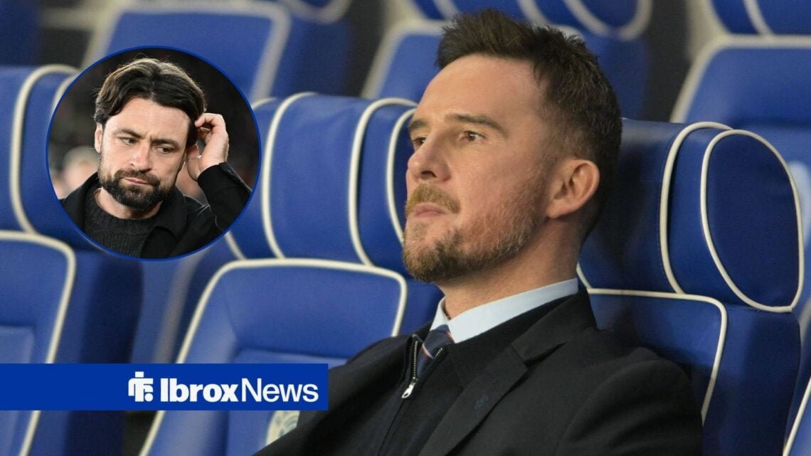 Barry Ferguson looking glum, ex-Rangers boss Russell Martin in inset.