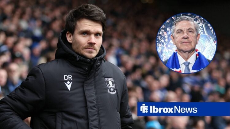 Rangers-linked ex-Sheffield Wednesday manager Danny Rohl stares towards a circular inset, where Rangers chairman Andrew Cavenagh stands with his a ...