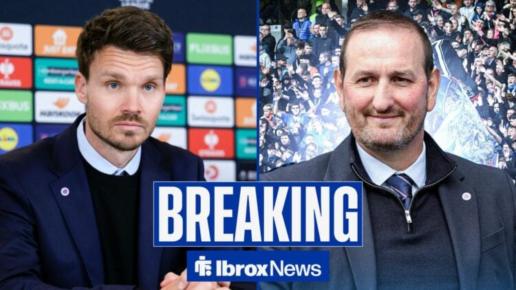 A split image as Rangers manager Danny Rohl stares across from the left side towards sporting director Kevin Thelwell, who smiles back at him from ...