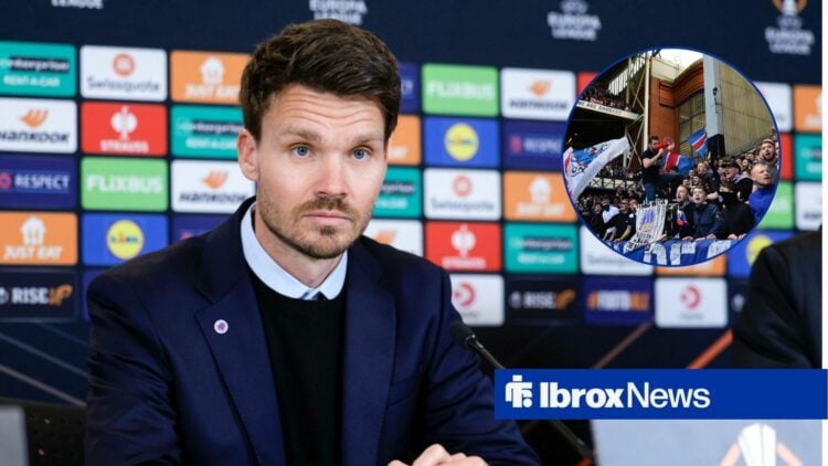 Rangers manager Danny Rohl, Ibrox fans in inset.