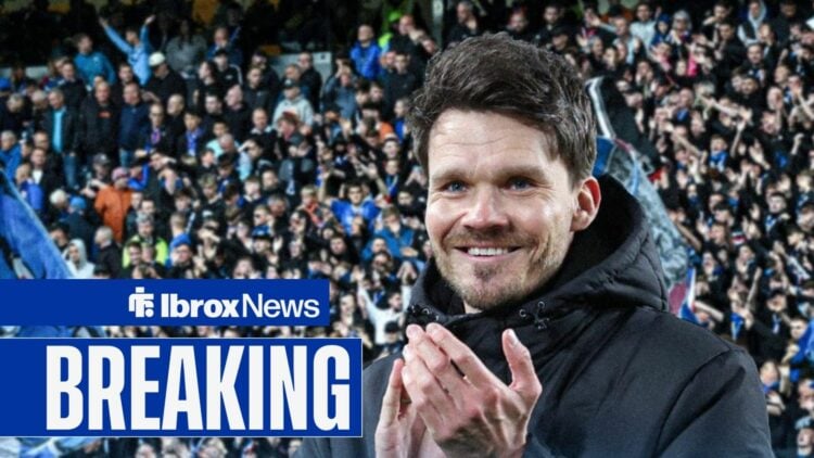 Danny Rohl clapping with a breaking news banner